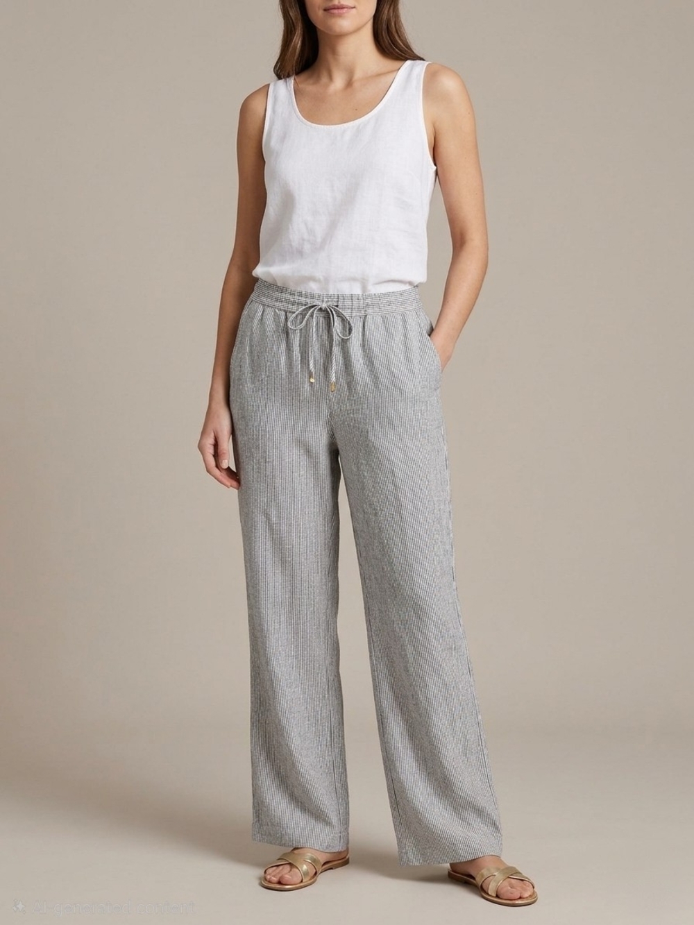Ellen Tracy Linen Blend Wide-leg Gray Pants | Coastal Resort | Women's Medium